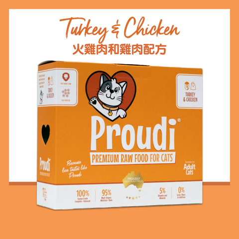 PROUDI 急凍生肉貓糧｜火雞肉和雞肉配方 (90g x 12)